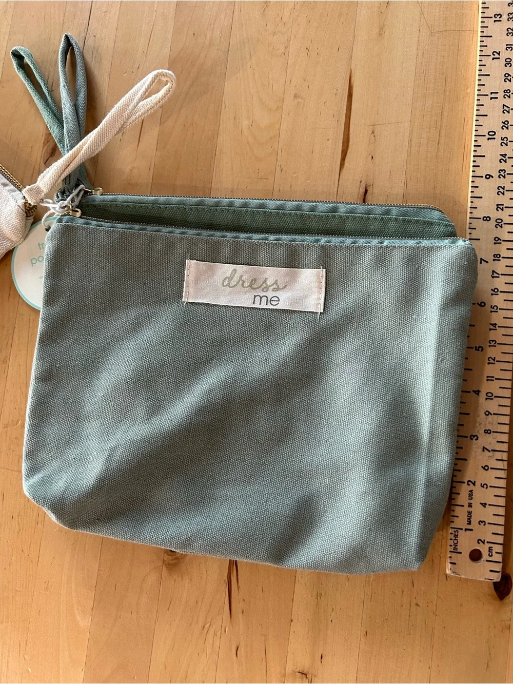 Pearhead 3-Piece Canvas Travel Pouch Set Sage Green Cream NWT